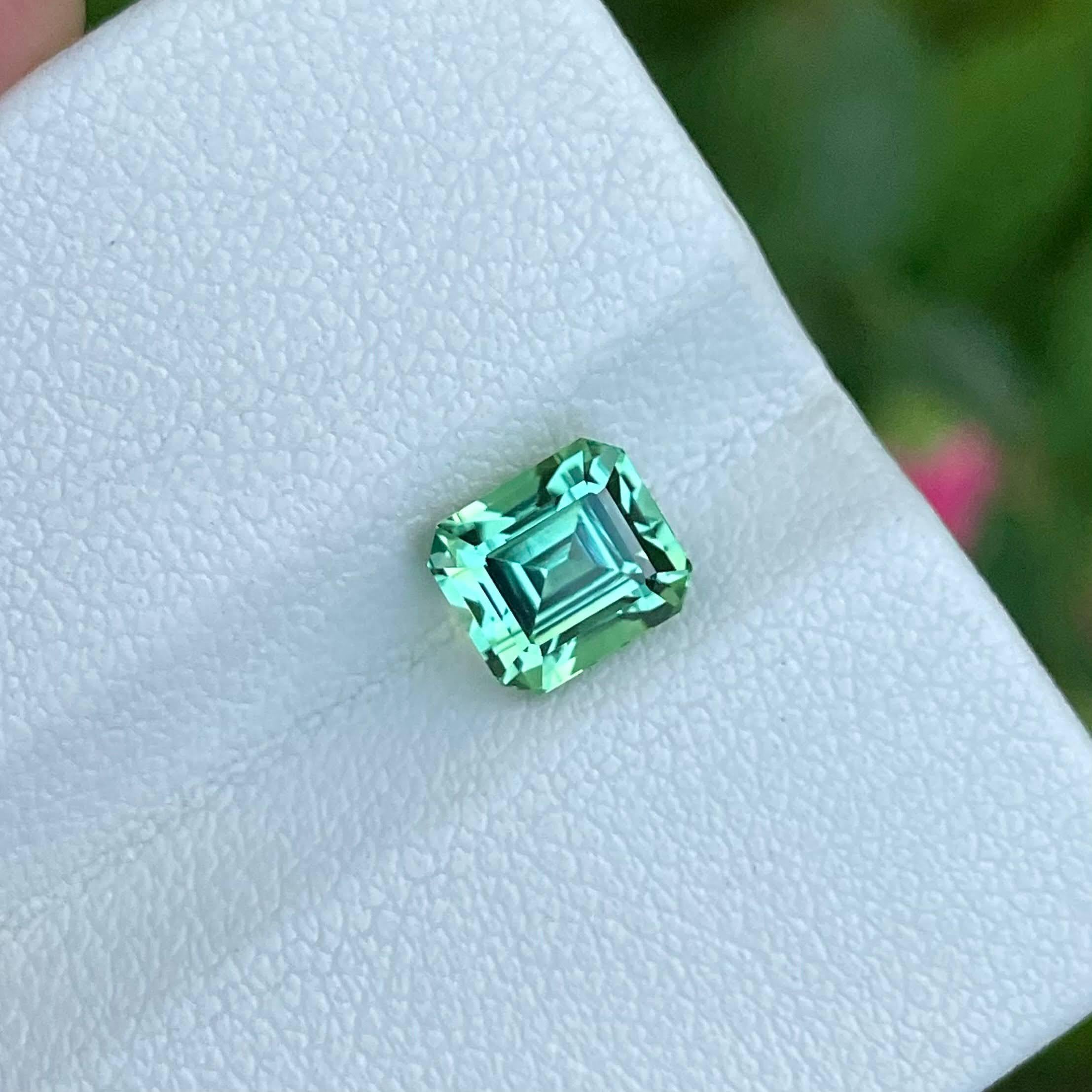 Women's or Men's 1.90 Carats Mint Green Tourmaline Stone Emerald Cut Afghanistan Gemstone For Sale