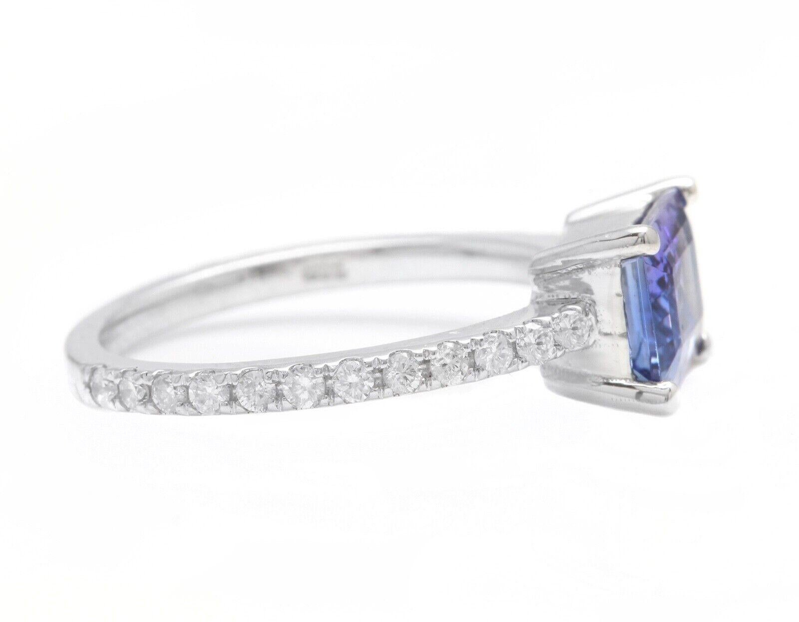 Mixed Cut 1.90 Carats Natural Tanzanite and Diamond 14K Solid White Gold Ring For Sale