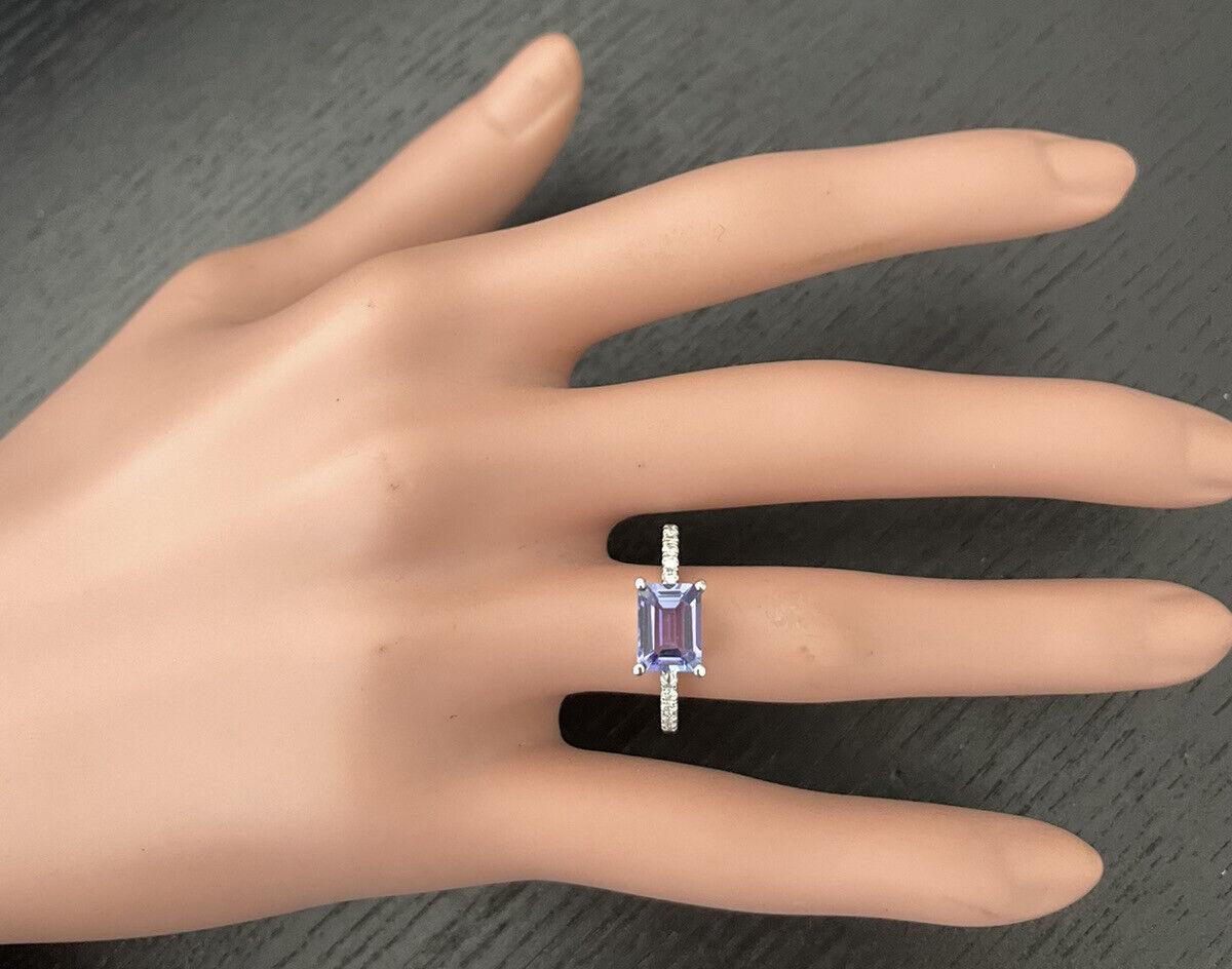 1.90 Carats Natural Tanzanite and Diamond 14K Solid White Gold Ring For Sale 2