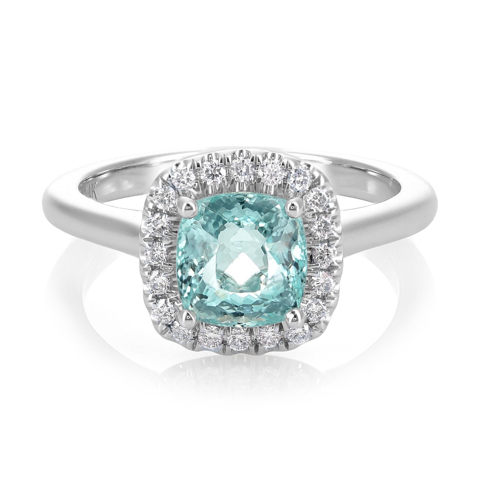 1.90 Carats Paraiba Tourmaline Diamonds set in 14K White Gold Ring In New Condition For Sale In Los Angeles, CA