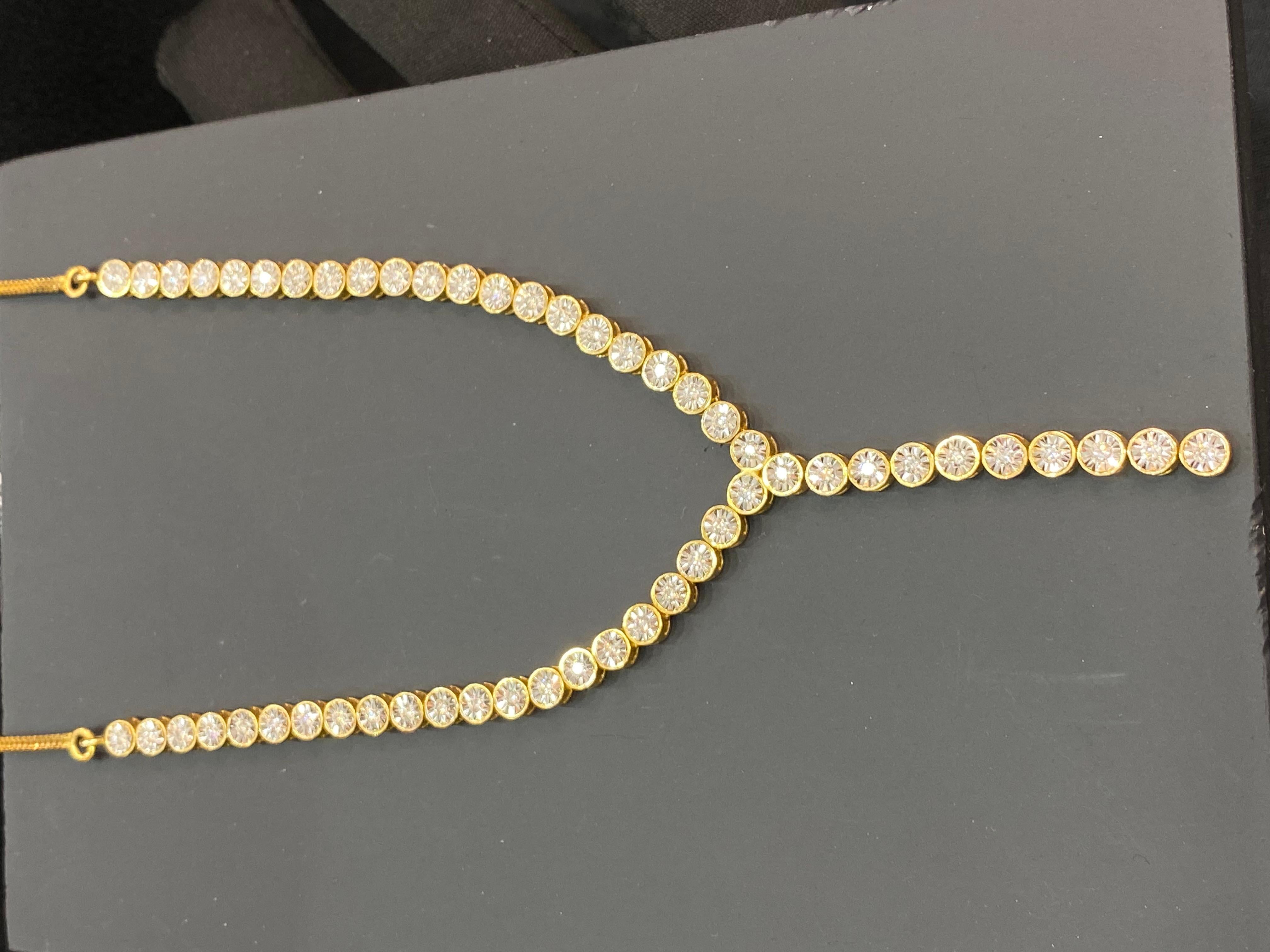 Round Cut 1.90 Carats Round Brilliant Cut Natural Diamonds Tennis Necklace 14K Yellow Gold For Sale