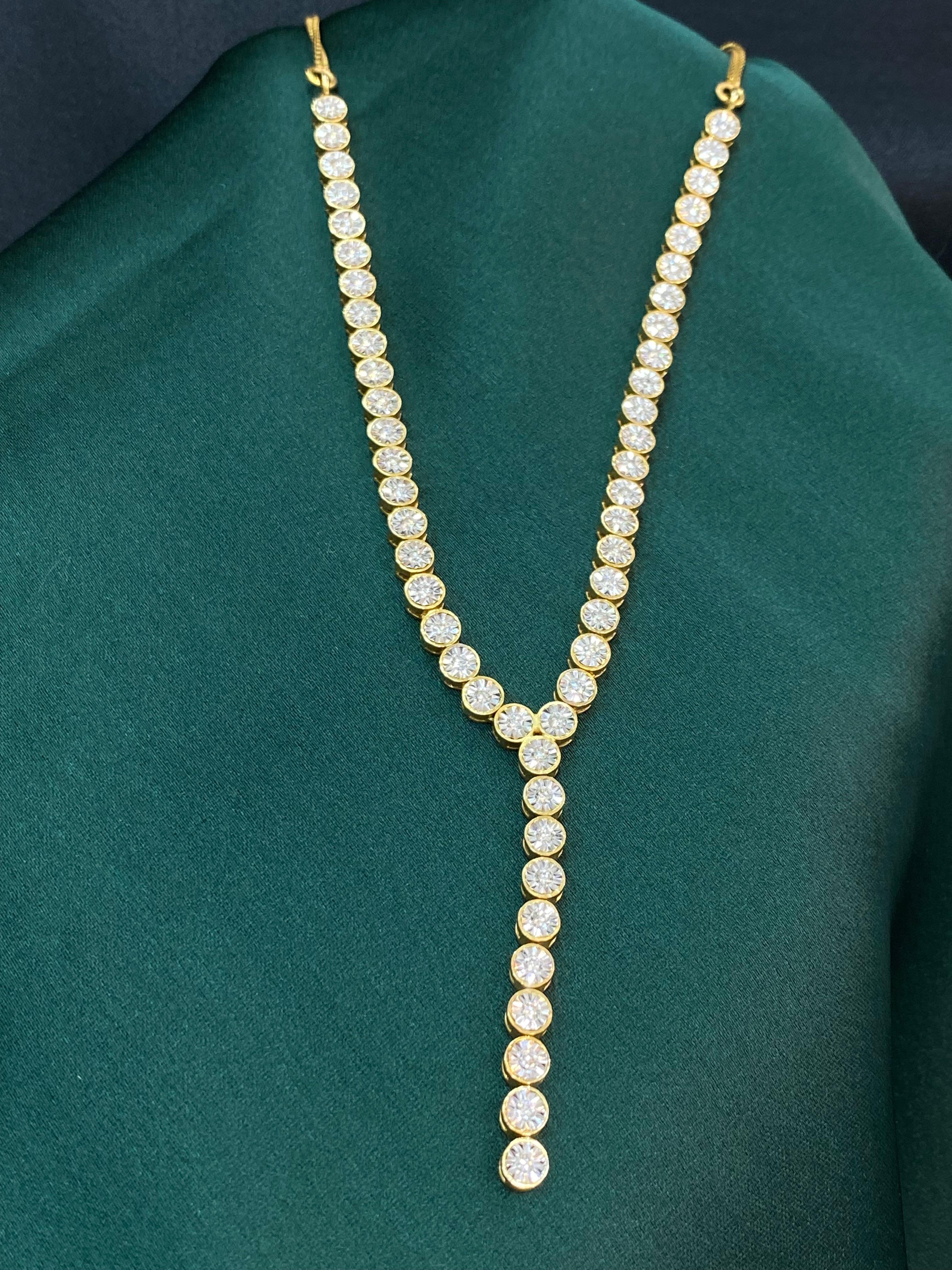 1.90 Carats Round Brilliant Cut Natural Diamonds Tennis Necklace 14K Yellow Gold In New Condition For Sale In Massafra, IT