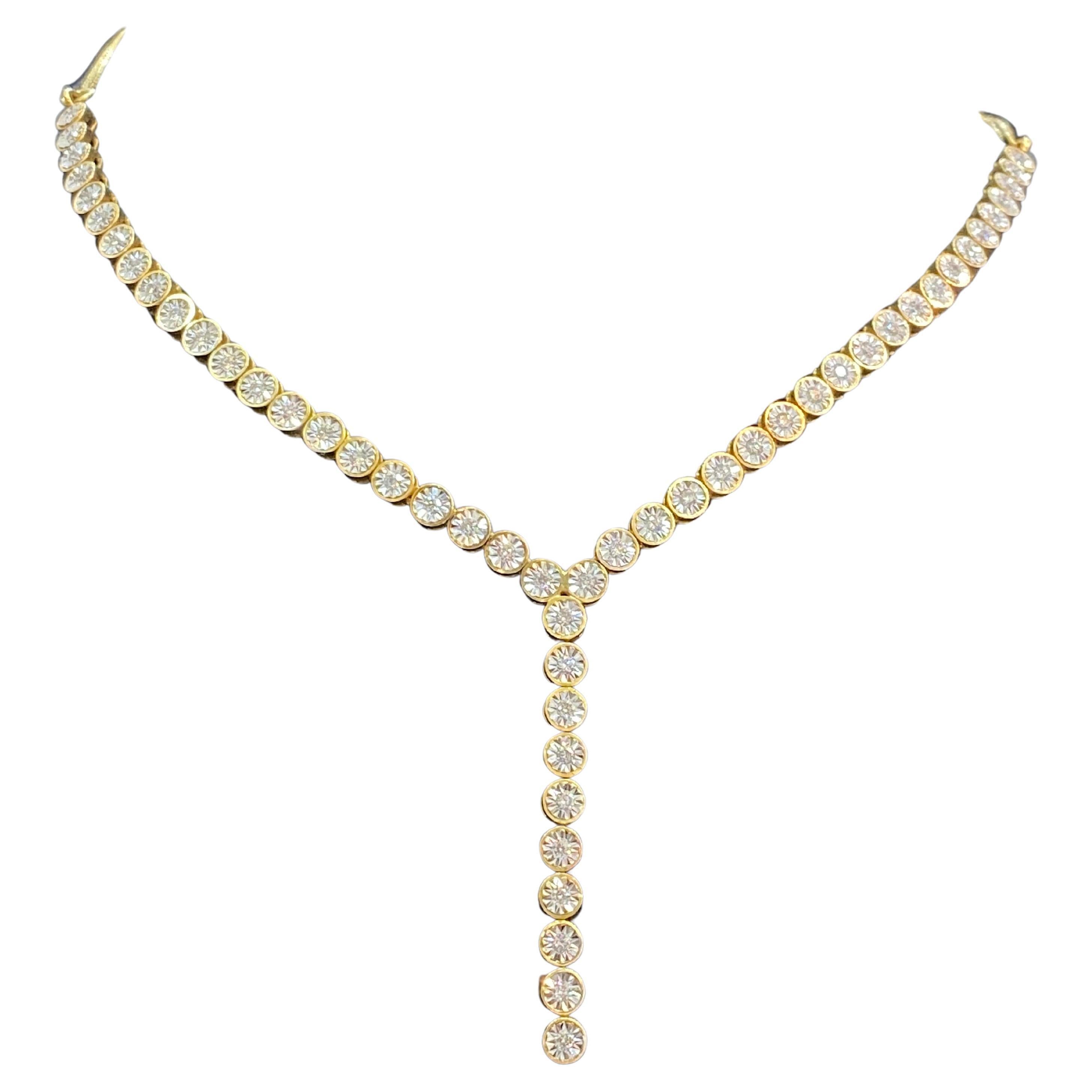 1.90 Carats Round Brilliant Cut Natural Diamonds Tennis Necklace 14K Yellow Gold For Sale