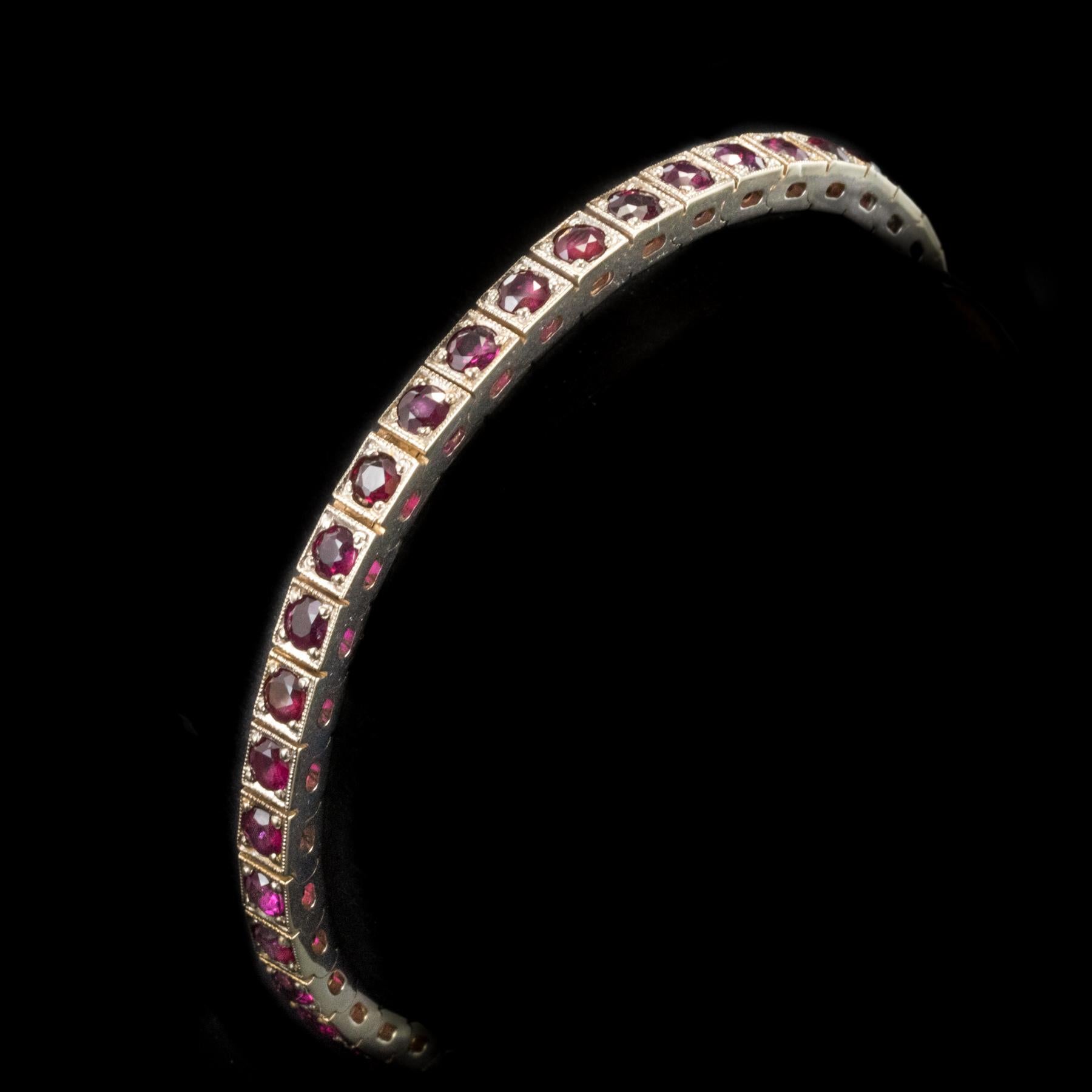 Retro 1.90 Carats Ruby and White Gold Tennis Link Bracelet, 1960s
