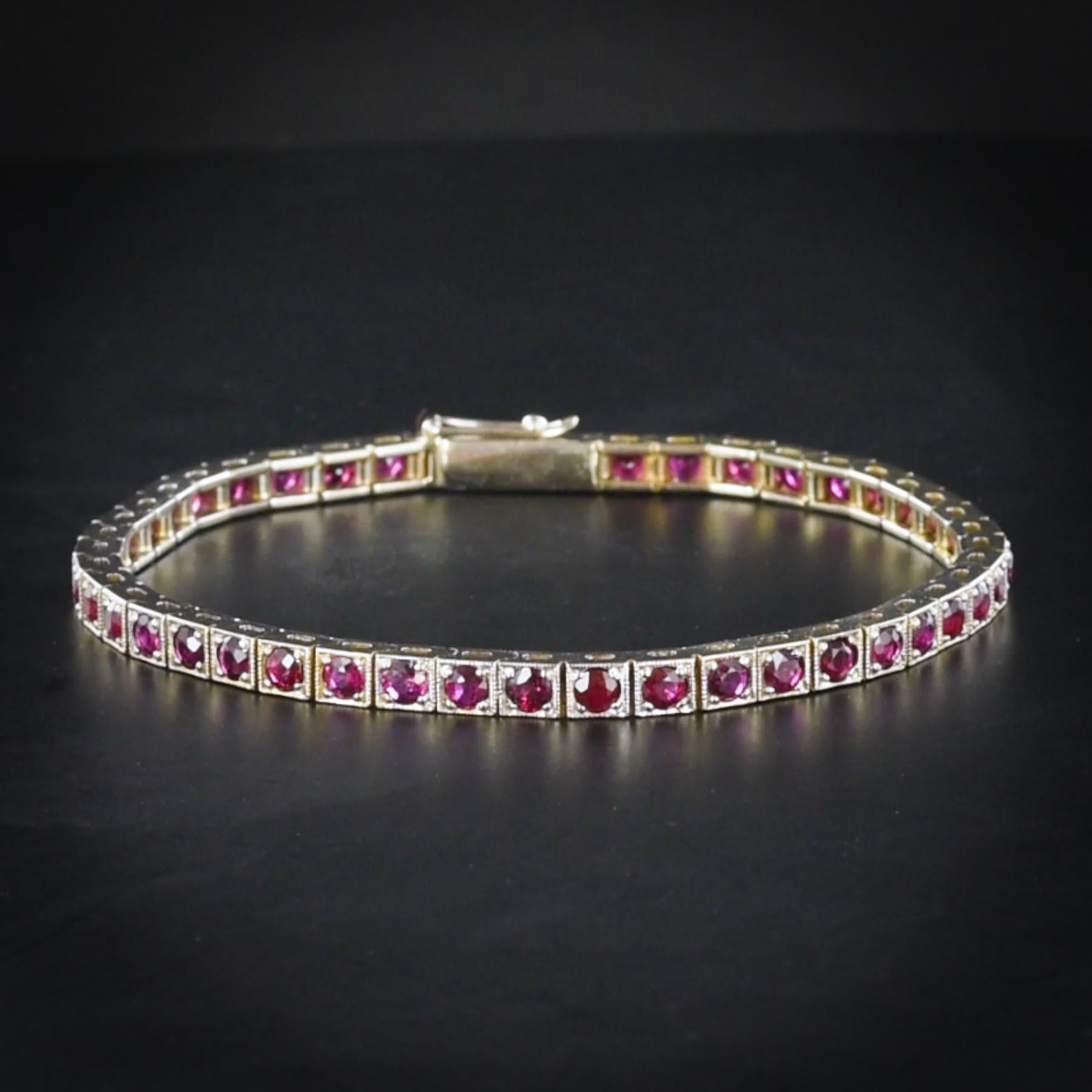 Women's 1.90 Carats Ruby and White Gold Tennis Link Bracelet, 1960s