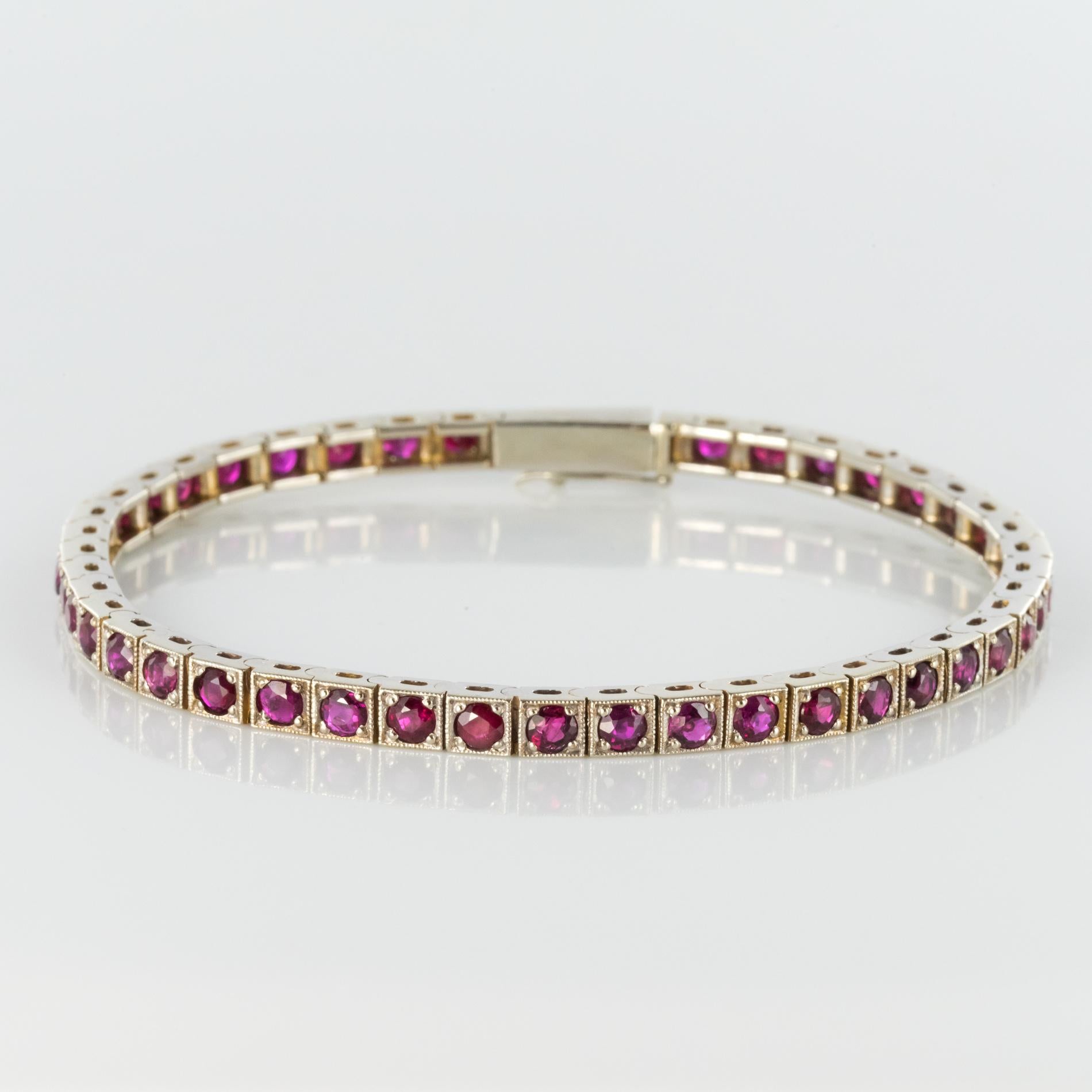 1.90 Carats Ruby and White Gold Tennis Link Bracelet, 1960s 2