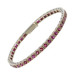 1.90 Carats Ruby and White Gold Tennis Link Bracelet, 1960s
