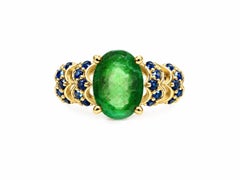 1.90 Ct Emerald Cocktail Ring with Blue Sapphire 14K Gold Luxury Emerald Ring