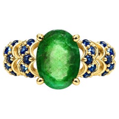 1.90 Ct Emerald Cocktail Ring with Blue Sapphire 14K Gold Luxury Emerald Ring
