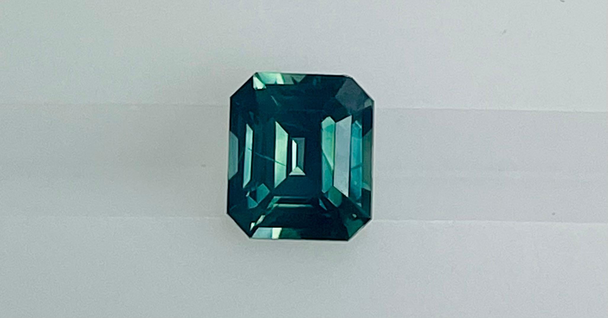 Emerald Cut 1.90 Ct Emerald cut Green Teal color Sapphire  For Sale