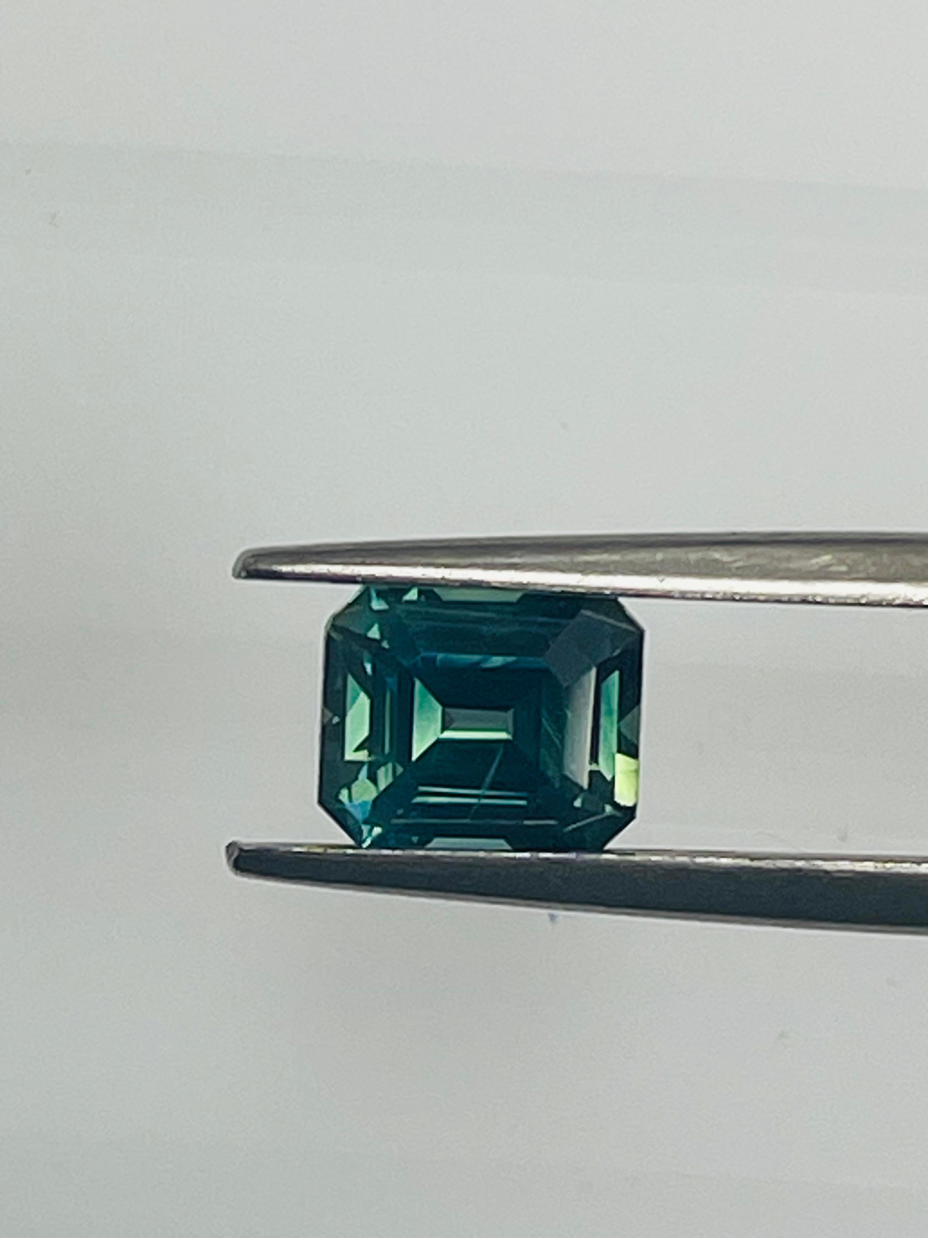 1.90 Ct Emerald cut Green Teal color Sapphire  In New Condition For Sale In New York, NY