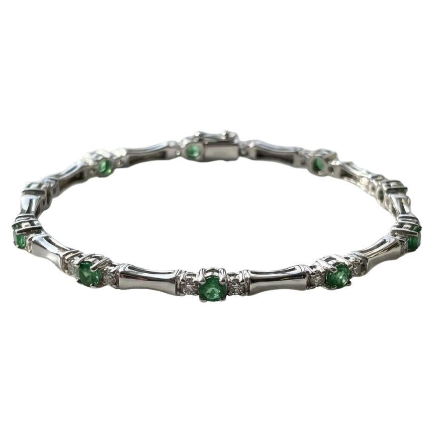 Bracciale con smeraldo naturale e diamanti da 1,90 carati in oro bianco 14k