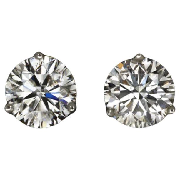 Clous d'oreilles en or blanc avec diamants taille brillant rond naturel de 1,90 carat