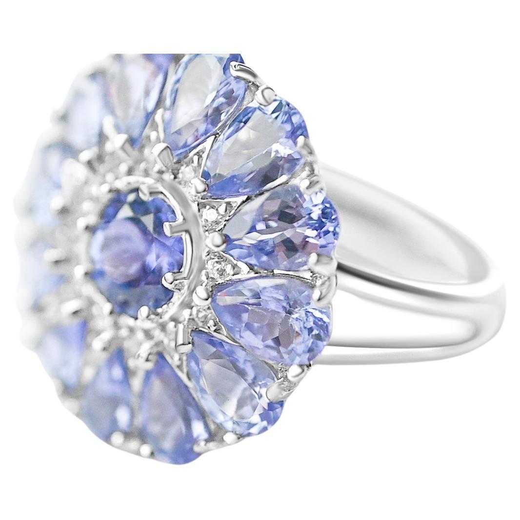 Bague de mode en argent sterling 925 plaqué rhodium avec tanzanite de 1,90 carat en vente