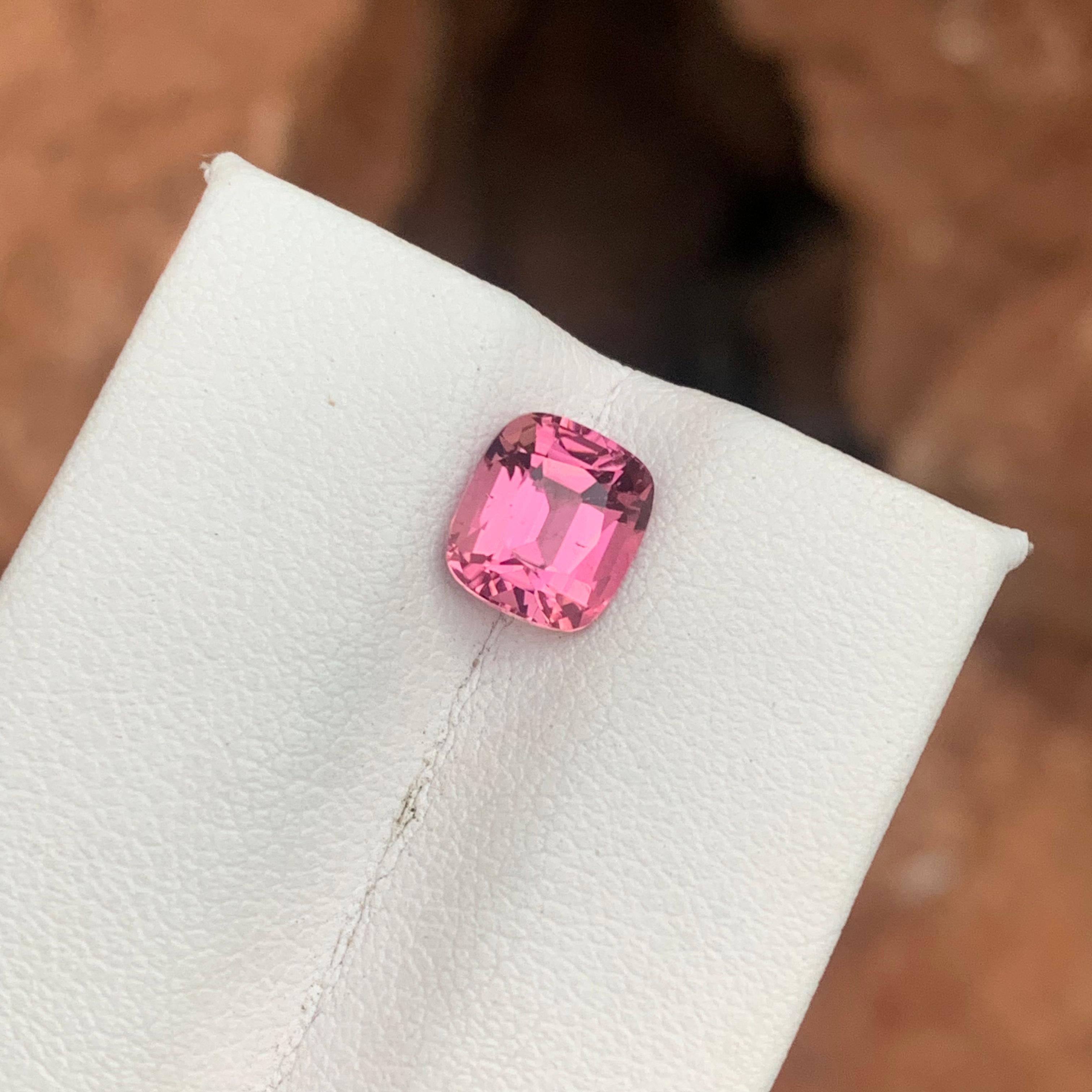 Faceted Tourmaline 
Weight: 1.90 Carats 
Dimension: 7.8x6.9x5.2 Mm
Origin: Kunar Afghanistan 
Shape: Cushion 
Color: Pink
Treatment: Non
Certficate: On Customer Demand 
.
Pink tourmaline, also known as rubellite, is a stunning gemstone renowned for