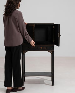 1900-1909 China Deep Ebony Black Ebonized Chinoiserie Cabinet