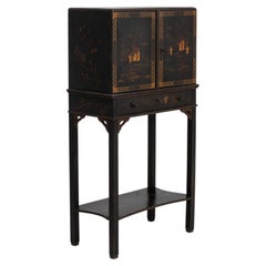 1900-1909 China Deep Ebony Black Ebonized Chinoiserie Cabinet