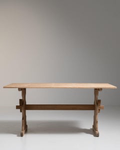 1900-1909 France Bleached Oak Bleached Oak Trestle Bench