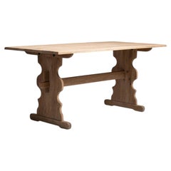 1900-1909 France Bleached Oak Bleached Oak Trestle Bench
