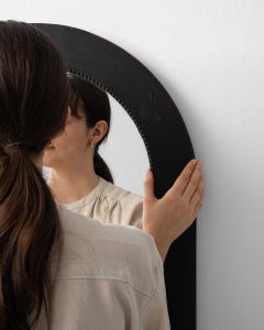 1900-1909 France Deep Charcoal Black Arched Wood-Framed Wall Mirror