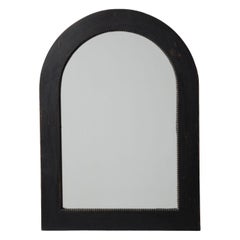 1900-1909 France Deep Charcoal Black Arched Wood-Framed Wall Mirror