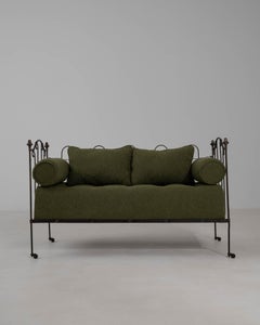 1900-1909 : Canapé français en fer forgé, vert olive foncé