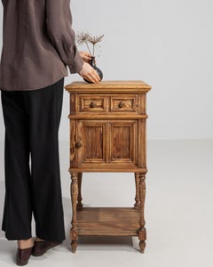 1900-1909 France Golden Oak Carved Oak Bedside Cabinet