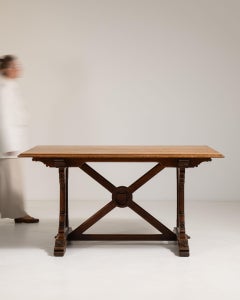 1900-1909 France Golden Oak Oak Trestle Farmhouse Table