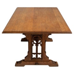 1900-1909 France Golden Oak Oak Trestle Farmhouse Table