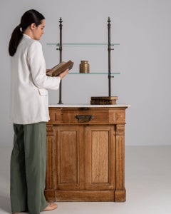1900-1909 France Rich Walnut Brown Carved Walnut Marble-Top Server