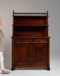 1900-1909 France Rich Walnut Brown Carved Walnut Server With Gallery Shelf