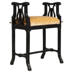 1900-1909 France Warm Mustard Gold Carved Ebonized Bench