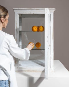 1900-1909 France Weathered Antique White Painted Glazed Wall Cabinet
