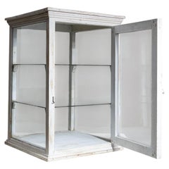 1900-1909 France Weathered Antique White Painted Glazed Wall Cabinet