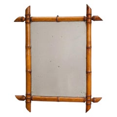 1900-1909 France Weathered Honey Bamboo Faux-Bamboo Wall Mirror