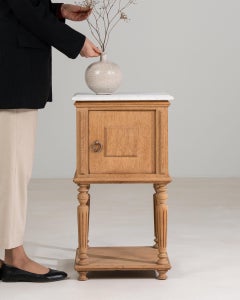1900-1909 France Weathered Honey Oak Carved Oak Bedside Cabinet