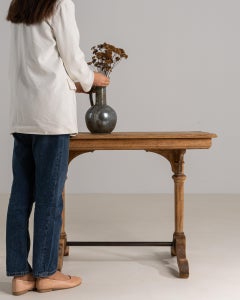 1900-1909 France Weathered Honey Oak Carved Oak Console Table