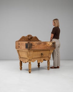 1900-1909 France Weathered Honey Oak Carved Oak Marble-Top Commode