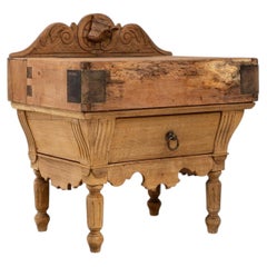 1900-1909 France Weathered Honey Oak Carved Oak Marble-Top Commode
