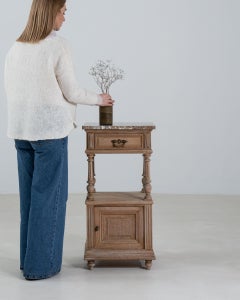 1900-1909 France Weathered Honey Oak Carved Oak Marble-Top Server