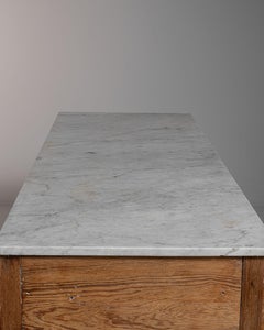 1900-1909 France Weathered Whitewash Cerused Oak Marble-Top Buffet