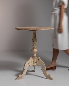 1900-1909 France Weathered Whitewash Cerused Oak Tripod Pedestal Table