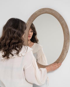 1900-1909 France Weathered Whitewash Cerused Oval Wall Mirror