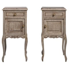1900-1909 France Weathered Whitewash Pair Of Cerused Oak Nightstands