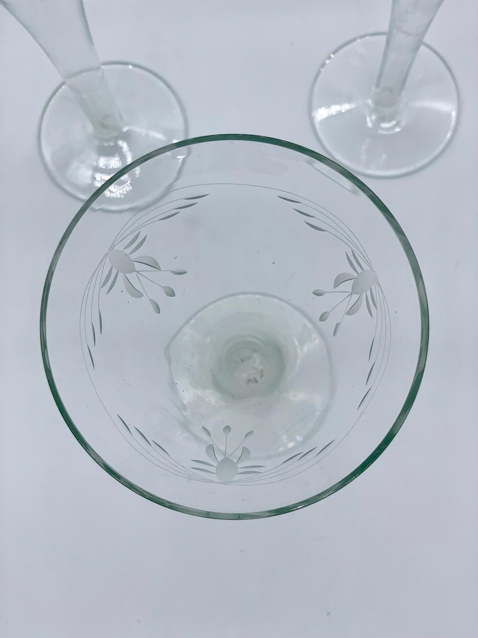 1900-1920 Art Nouveau Crystal Glasses Hand Blown with Engraved Flowers For Sale 8