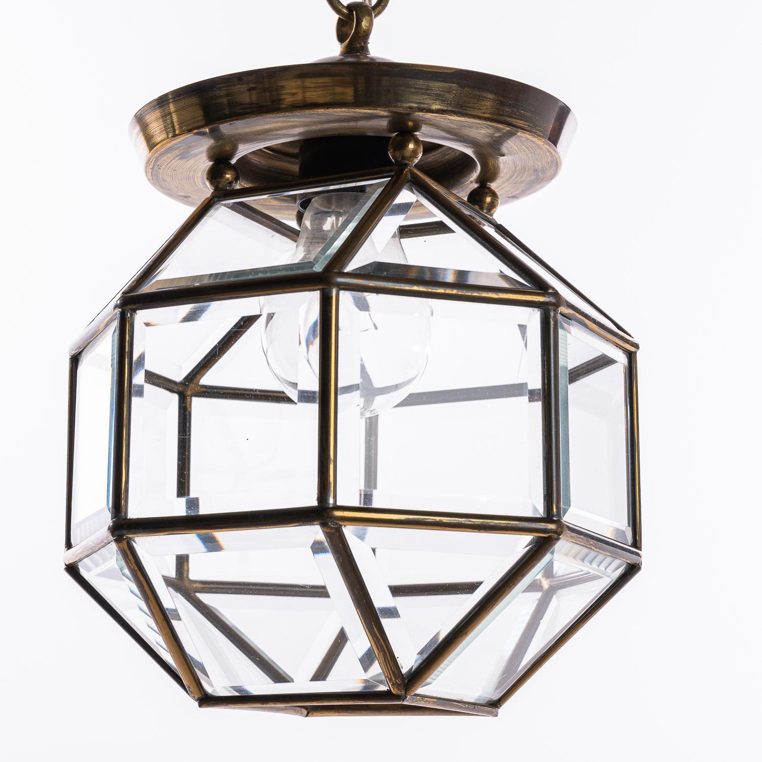 1900-1920 Brass & Glass Amsterdam School Lantern In Fair Condition For Sale In Schoorl, NL