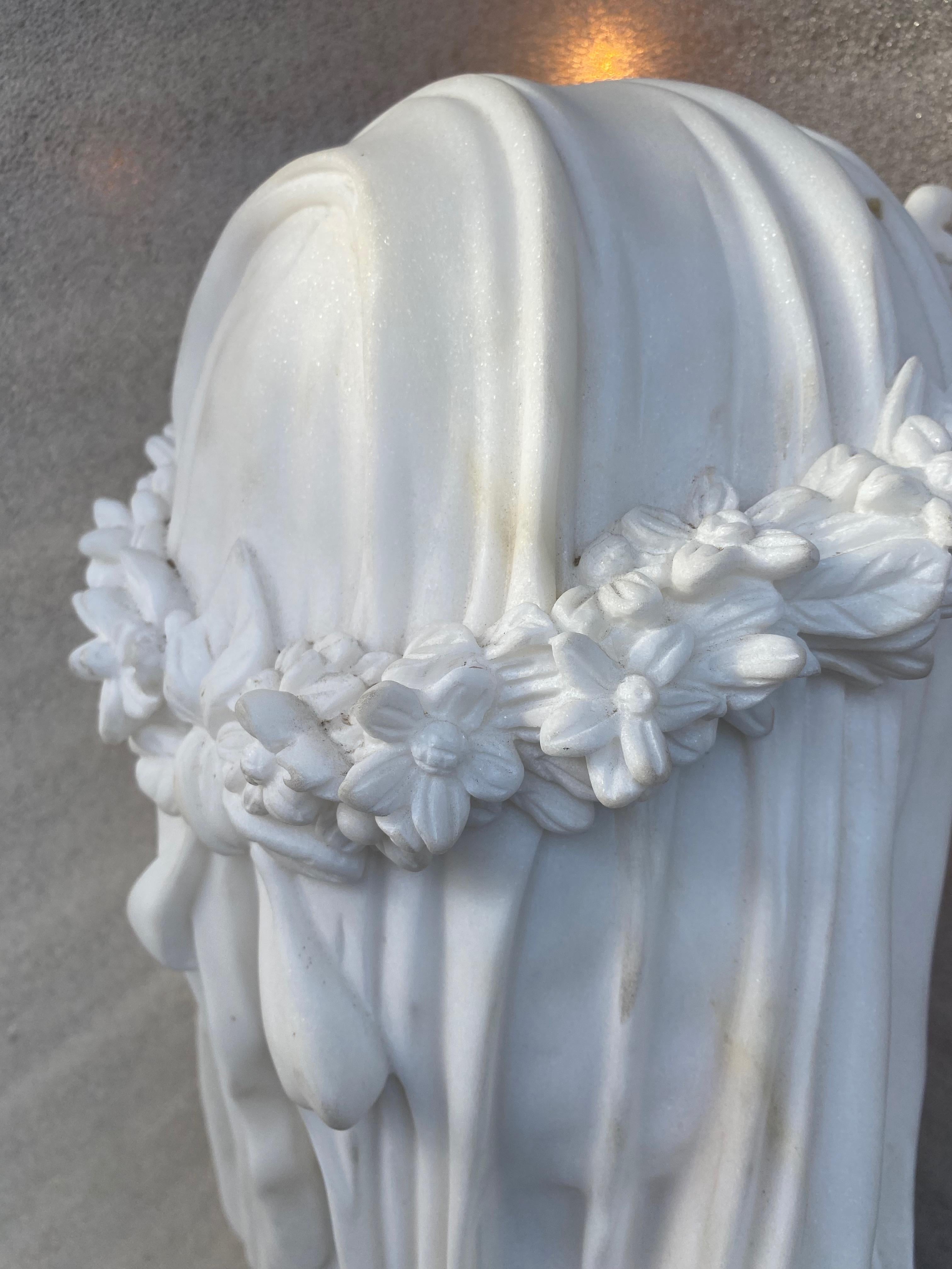 1900/1920 Neapolitan Carrara Marble Bust of Bride with Veil 4