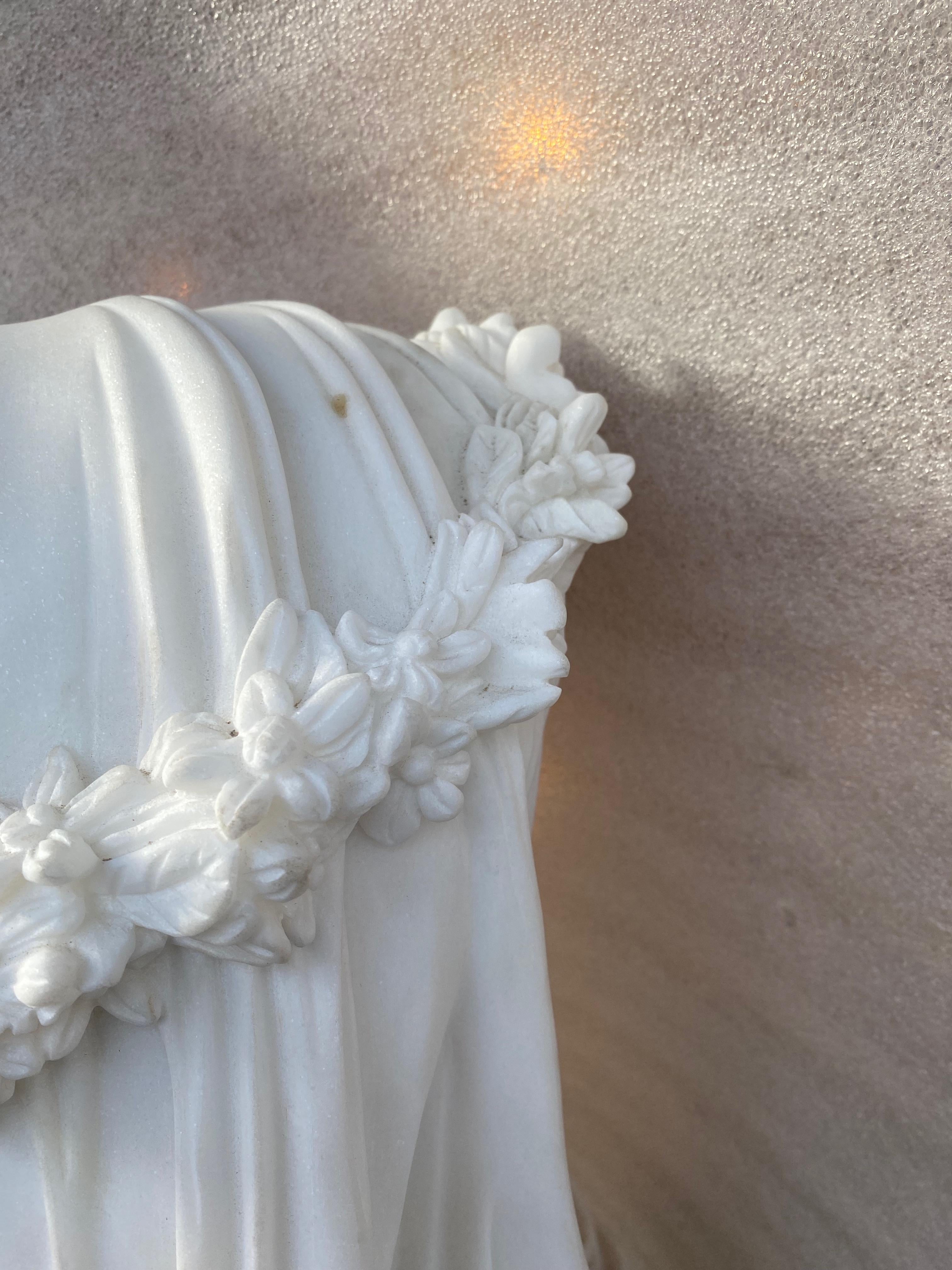 1900/1920 Neapolitan Carrara Marble Bust of Bride with Veil 5