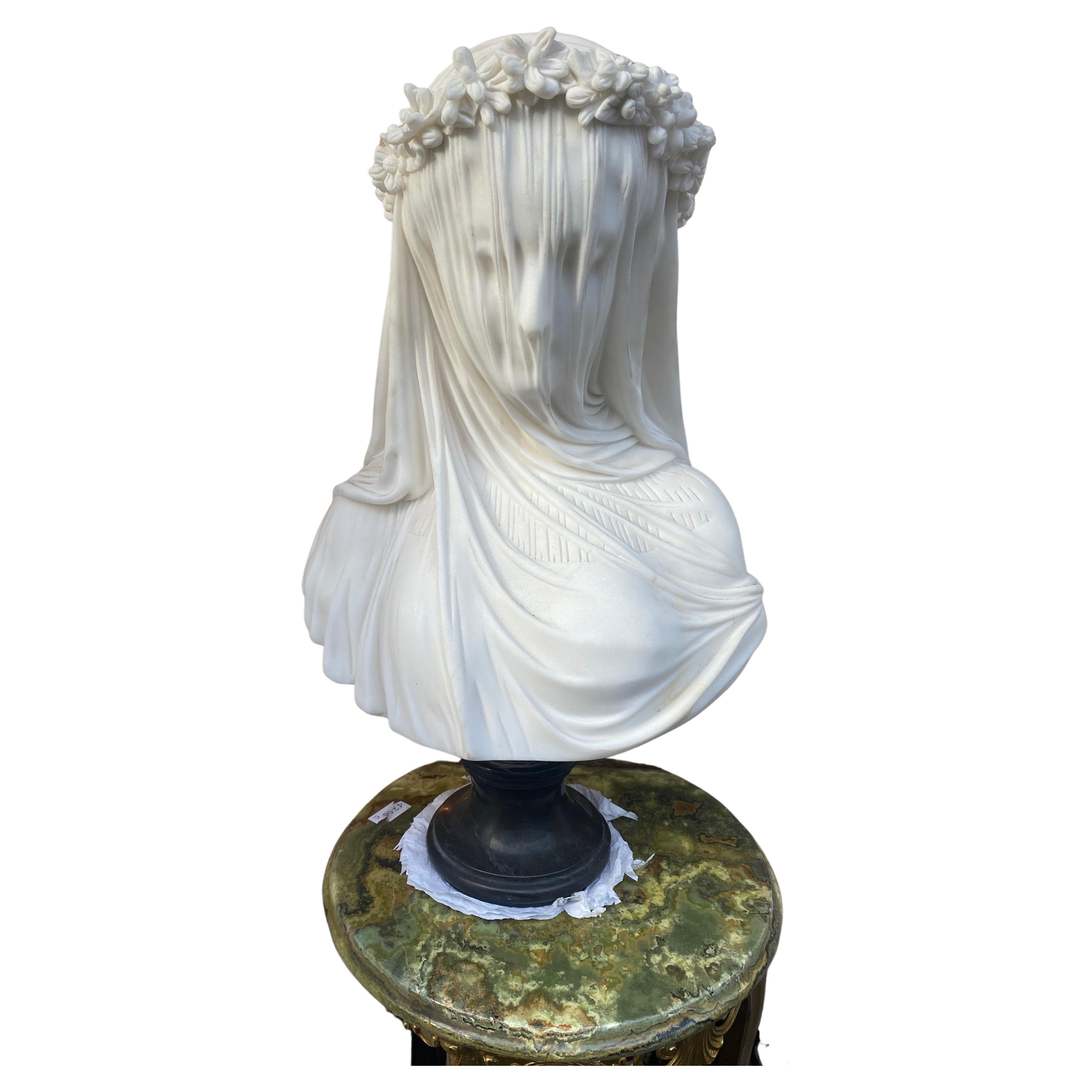 1900/1920 Neapolitan Carrara Marble Bust of Bride with Veil