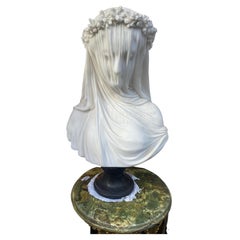 1900/1920 Neapolitan Carrara Marble Bust of Bride with Veil